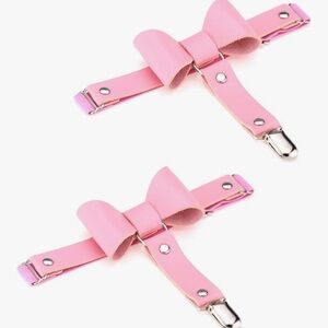 Pink or black pair of bow garter belts thigh strap harness high stockings sexy